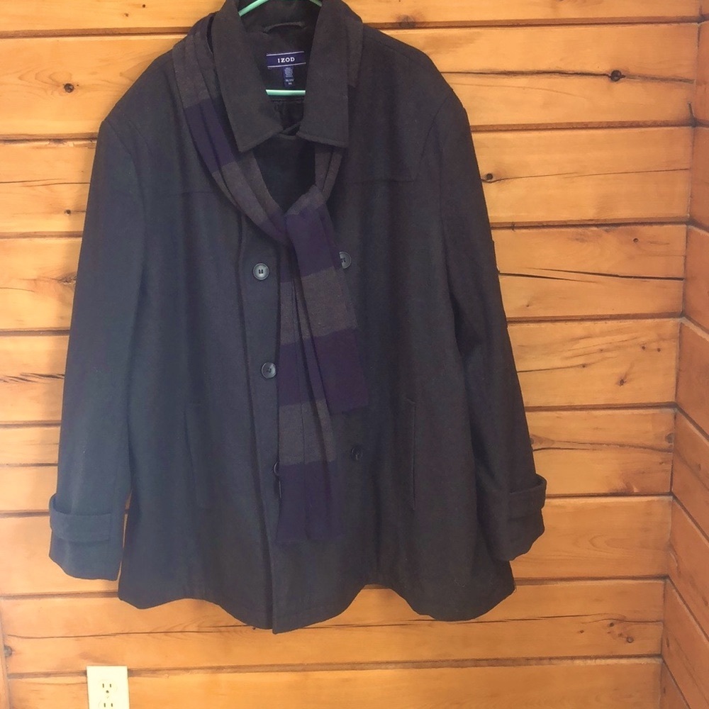 IZOD Double Breasted Pea Coat w/ plaid scarf